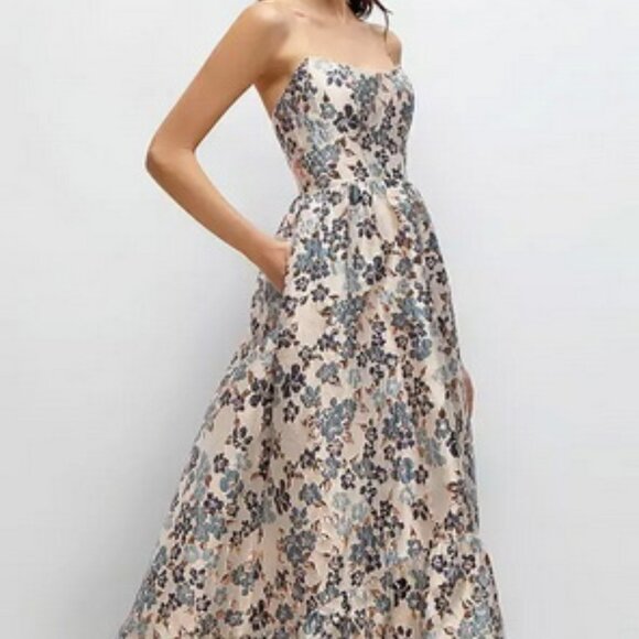 Dessy Collection Indigo Midnight Floral Brocade High-Low Gown 3148GIB - Picture 3 of 6